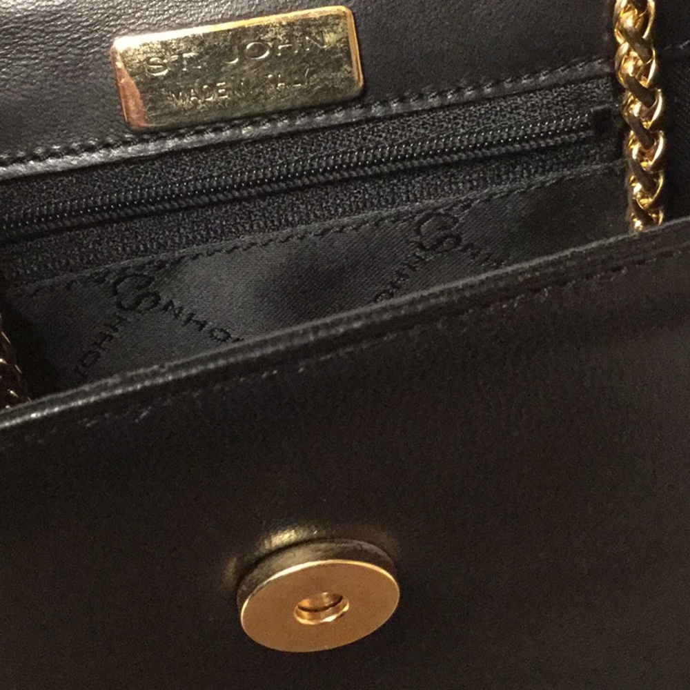 St. John Chain Link Handbag Clutch Black Leather - Picture 6 of 8